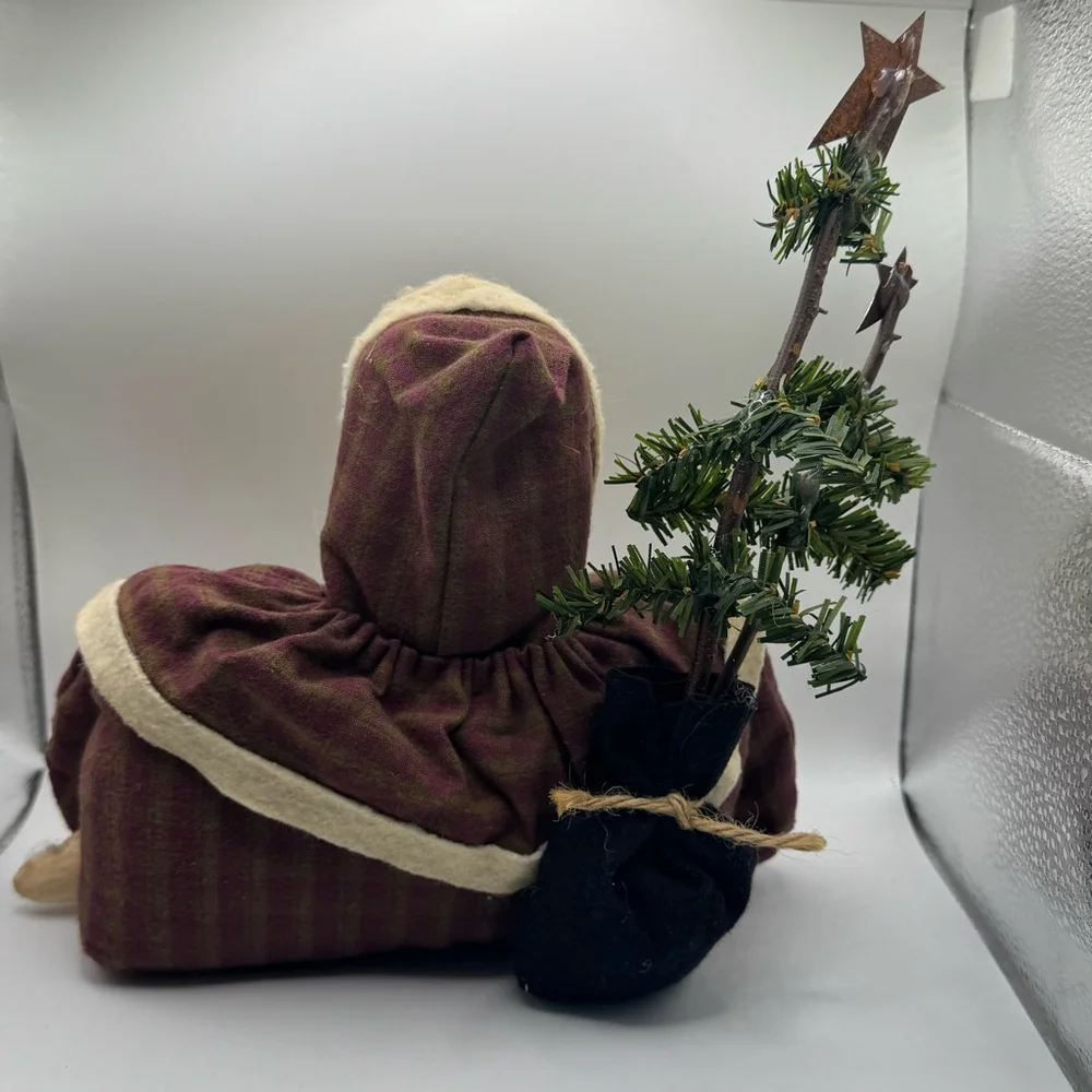 Vintage Fabric Santa Doll Burgundy Beige - Picture 3 of 5